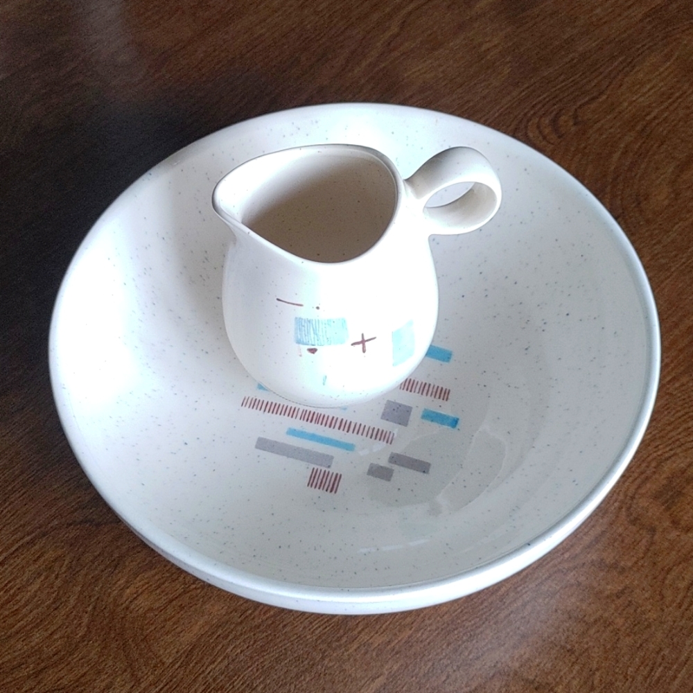 Vernonware Creamer Santa Anita Ware Bowl Stone Ware Dish Set USA Made Ov…